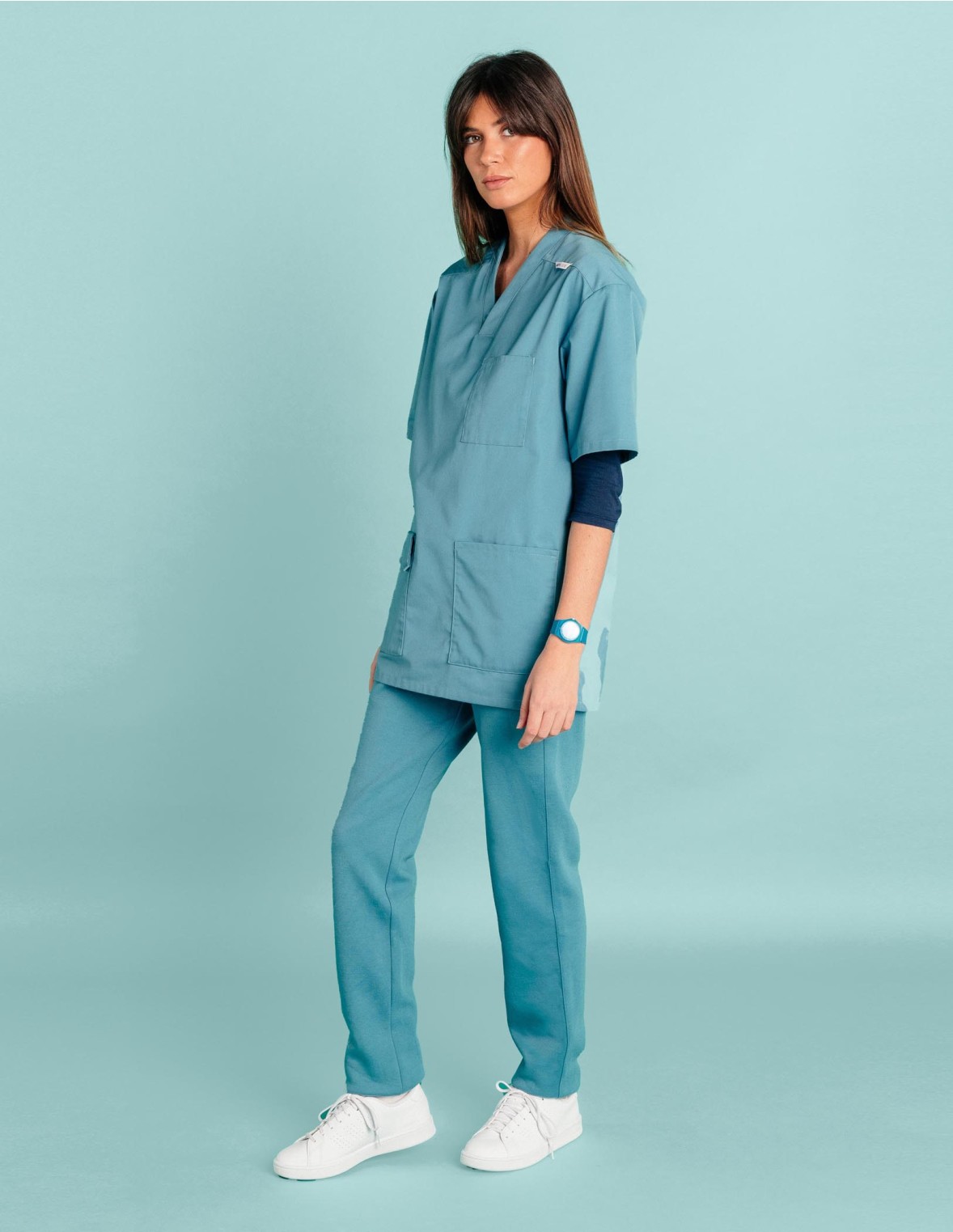 Jogging femme en jersey médical bleu canard