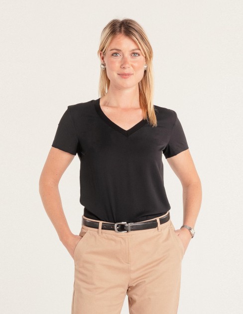 Blouse fluide noire col V PER-KB-WBL04P11-380-34