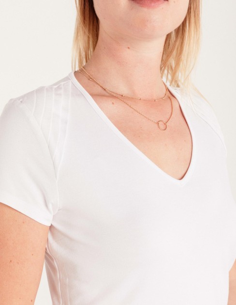 Tee shirt blanc à plis femme PER-KB-WTS02J1-010-XS