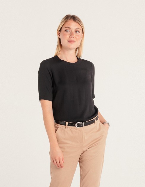 Blouse fluide noire manches courtes PER-KB-WBL03P11-380-34