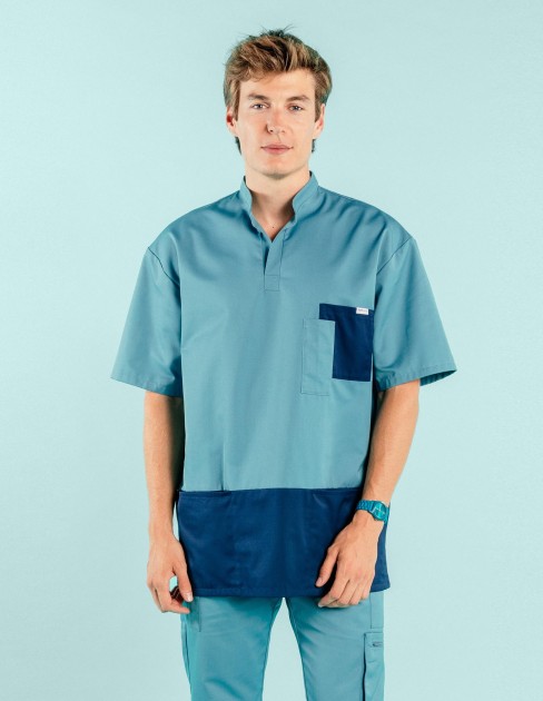 Tunique médicale & spa homme bicolore bleu canard/bleu marine PER-KC-MTU12C1-06E-S