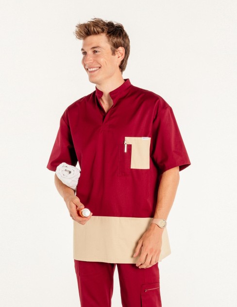 Tunique médicale & spa homme bicolore bordeaux/beige PER-KC-MTU12C1-487-S