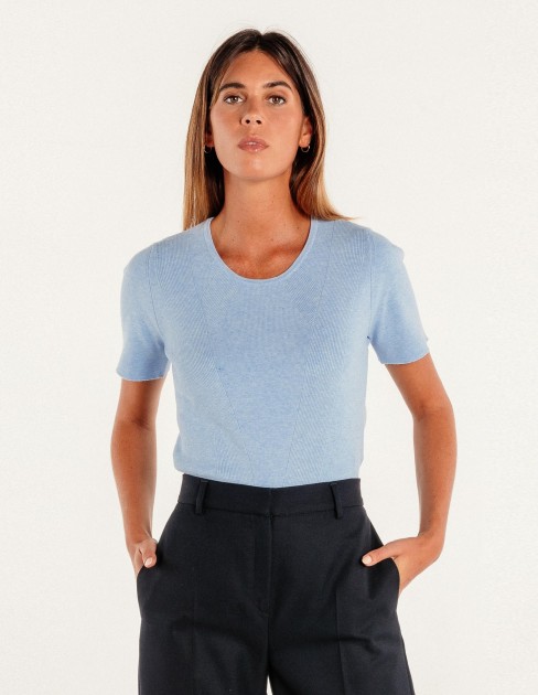 Pull manches courtes bleu ciel CAP-KB-WPU07M7-057-XS