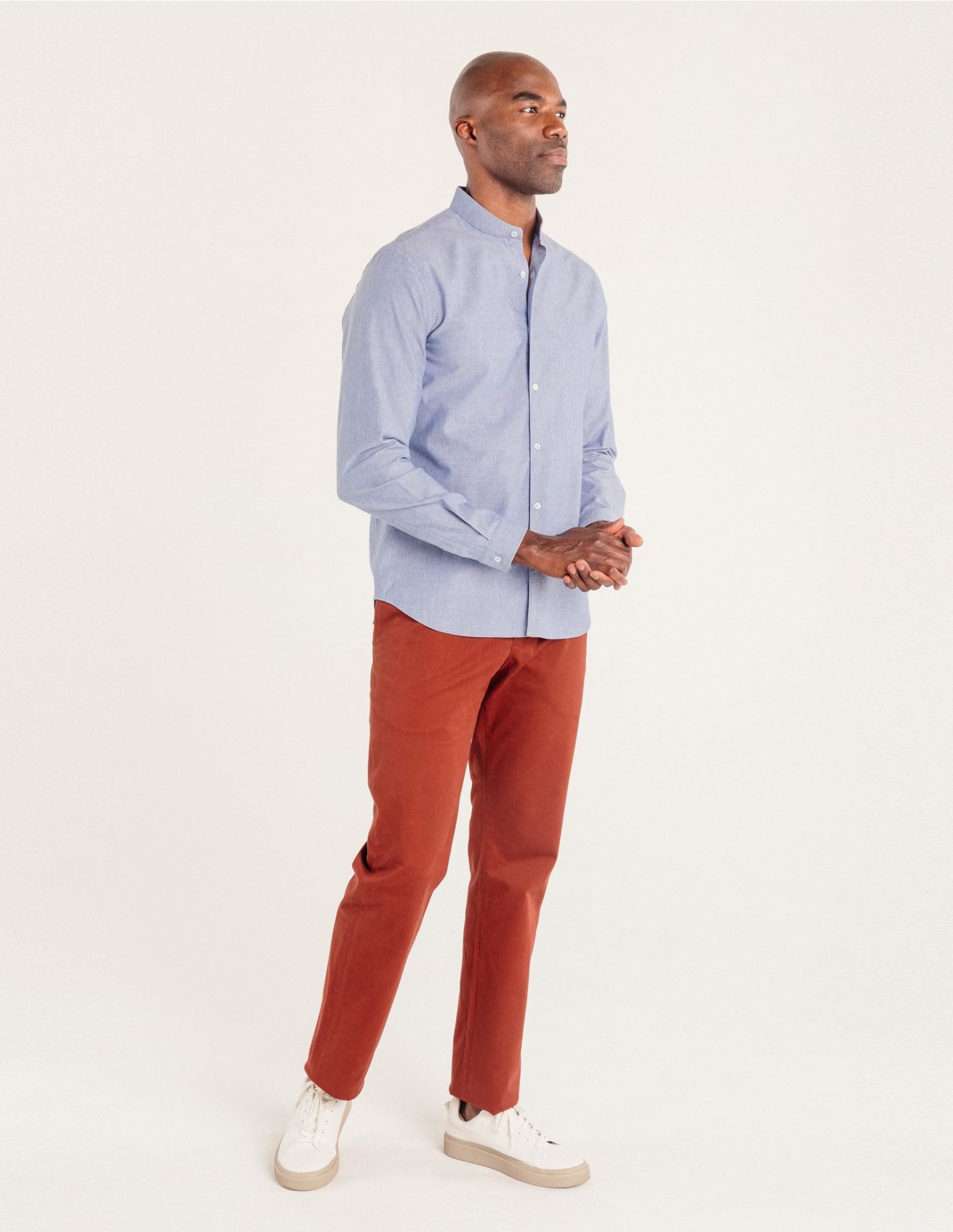 Chemise Nautil7 Col Mao Homme Taille L Bleue - Coton - Occasion Très Bon état - Coupe Décontractée