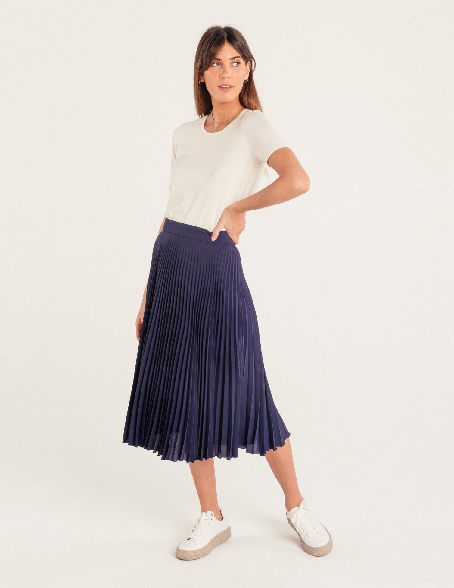 Jupe Plissée Viyella Femme - Bleu - Taille 14 - Longueur Genou - Coton